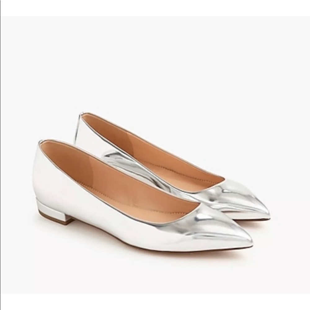 J. Crew Pointy Toe Silver Mirror Flats Shoes 6.5
